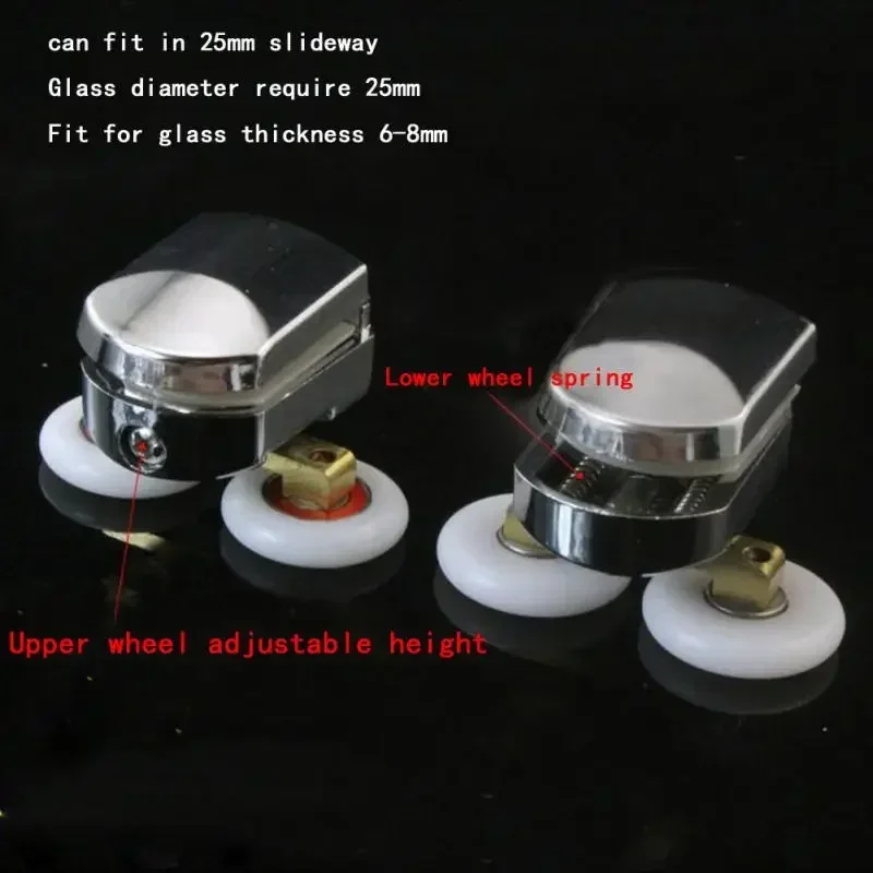 2pcs/set Shower Rooms Sliding Door Rollers Bath Cabins Runners Pulleys 25MM Easy Glide Screw Cover Caps Double Wheels