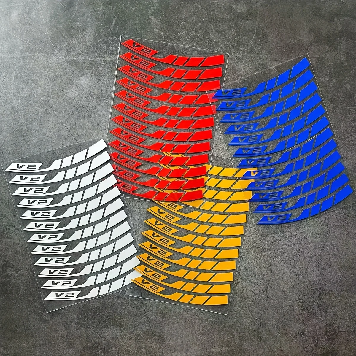 1 ensemble de décalcomanies décoratives pour roues de moto de Style V2 (15cm/5,91 pouces) – auto-adhésives multicolores pour la personnalisation des jantes de vélo