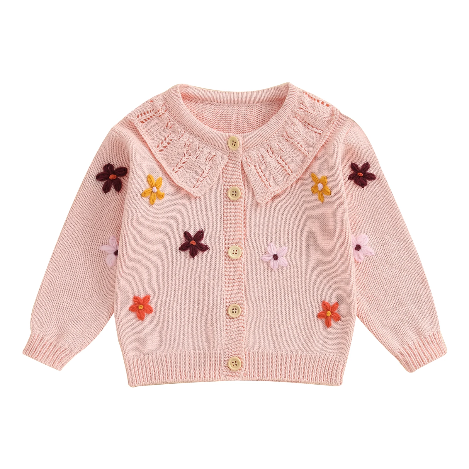 

Toddler Baby Girl Cardigan Sweater 3D Flower Design Button Down Long Sleeve Knitted Tops