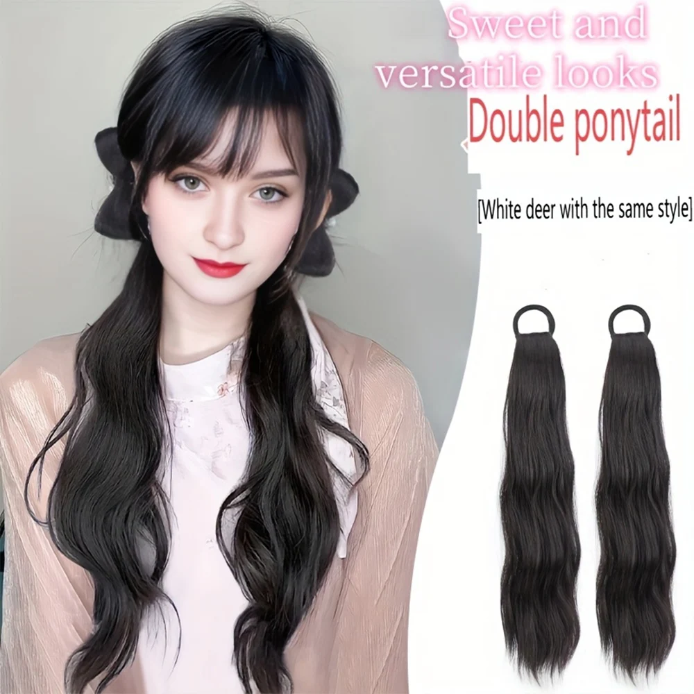 20inch Ponytail Hair Synthetic Extension Wig Long Water Wave Curly Ponytail Wig with Elastic Band for Women Daily Party Use