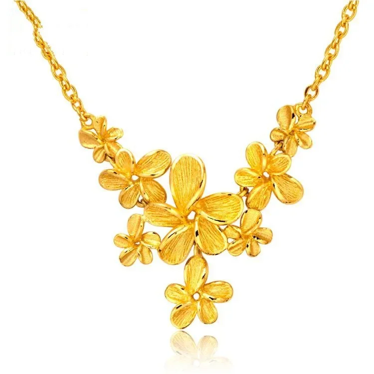 

14k Gold Gold Color Fashion Flower Frosted Necklace for Women Clavicle Chain Wedding Valentine's Day Fine Jewelry Gifts