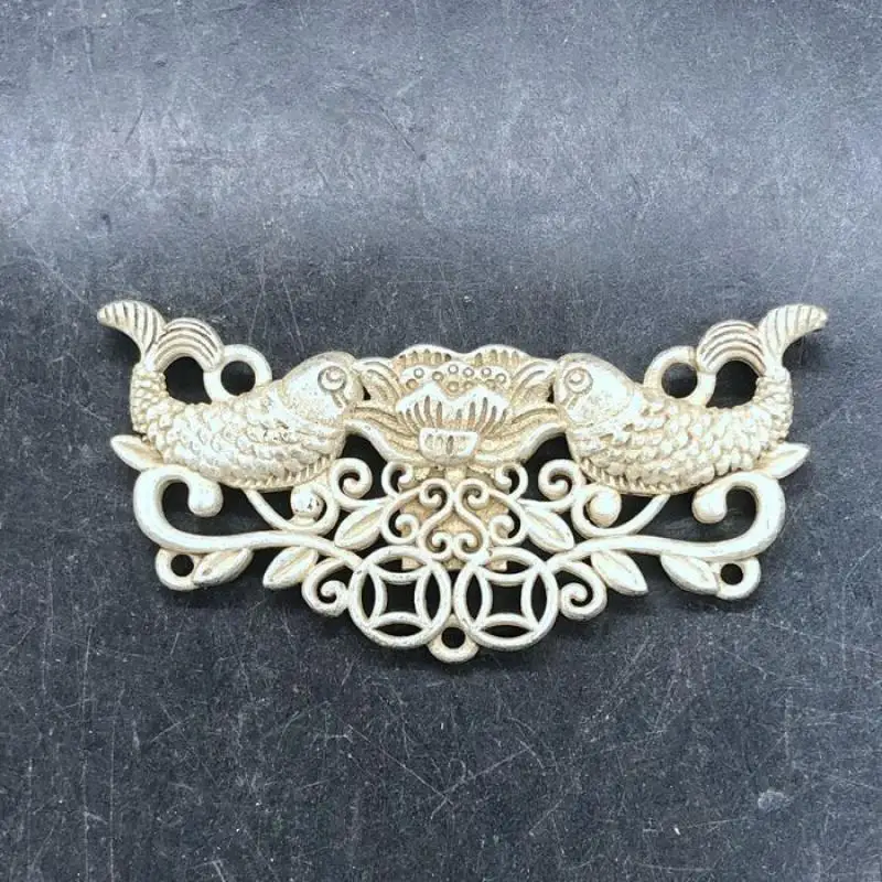Chinese Double Fish Lotus Tibetan Silver Pendant Hollow Carved Vintage Style Jewelry Accessory Ethnic Craft Collectible DIY Gift