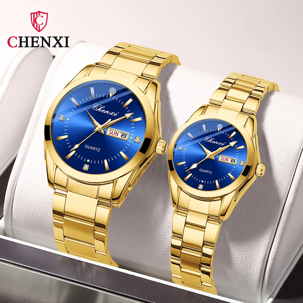 2023 Fashion Chenxi Sets Golden Full Stainless Steel Luxury Golden Strap Dress Watch For Waterproof Couple Men And Women Watches