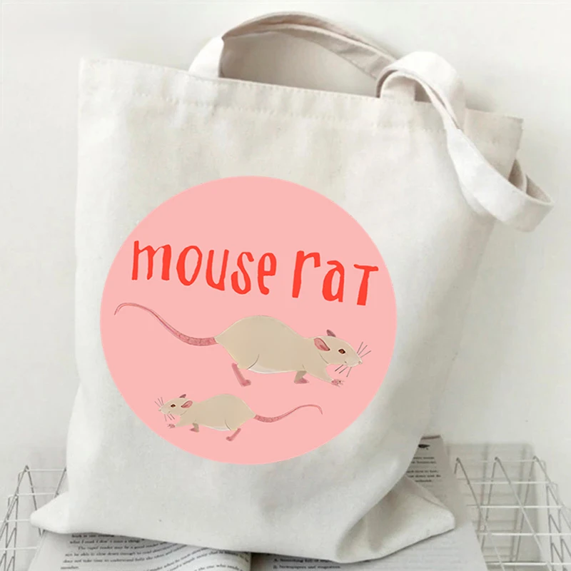 Rat Ladies Shopping Bags Canvas Eco Reusable Tote Bags Cartoon Animal Rat Shoulder Bag Vintage Helicopter&city Women\'s Handbags