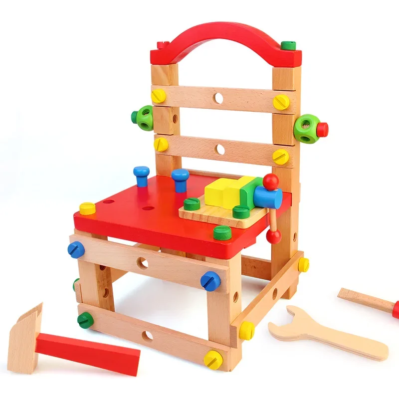 

Funny children's educational DIY assemble work chair wooden intelligence toys wooden montessori toys for sale