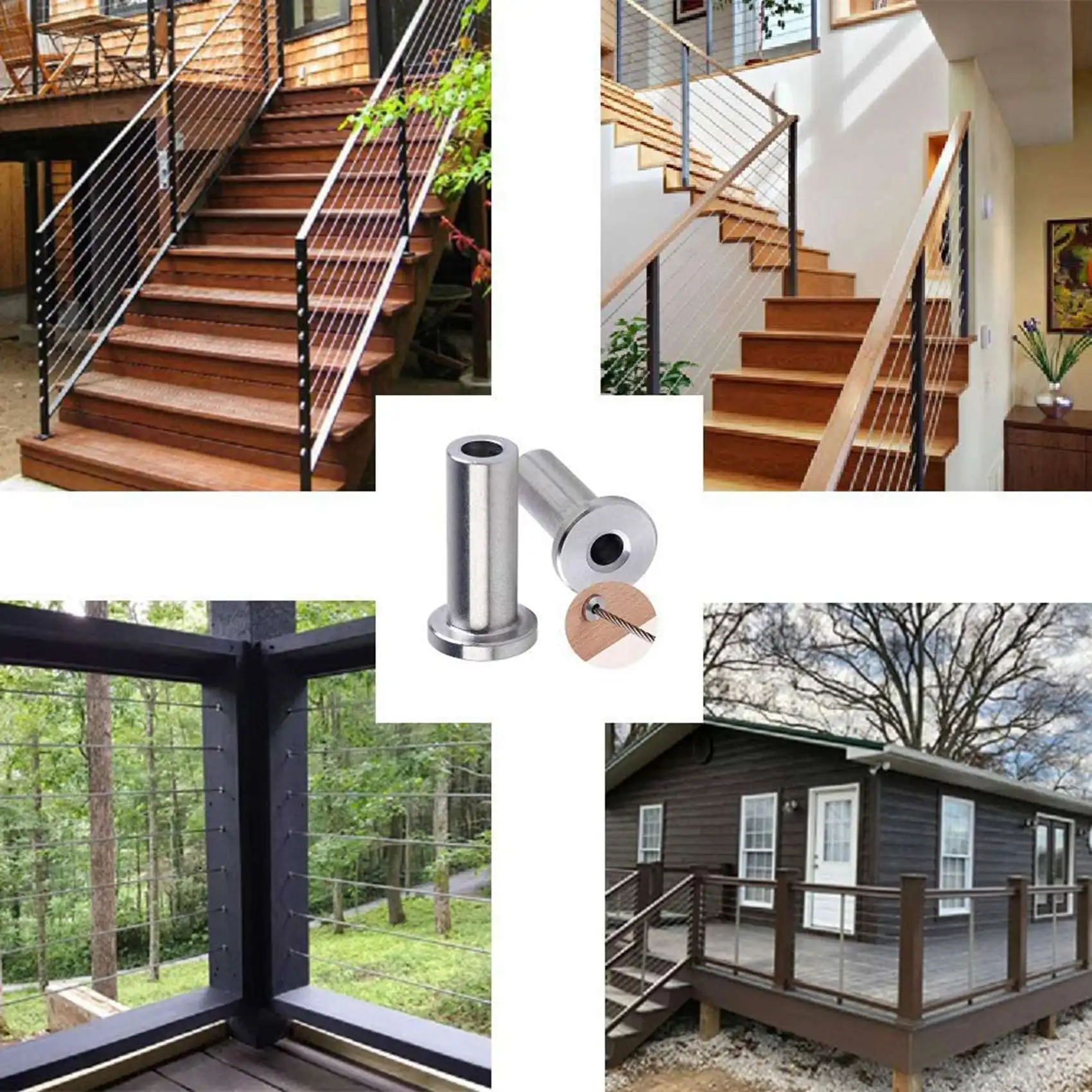 A36T-40 Pcs T316 Stainless Steel Protector Sleeves For 1/8Inch 5/32Inch 3/16Inch Cable Railing Kit,Wood Posts,DIY Balustrade