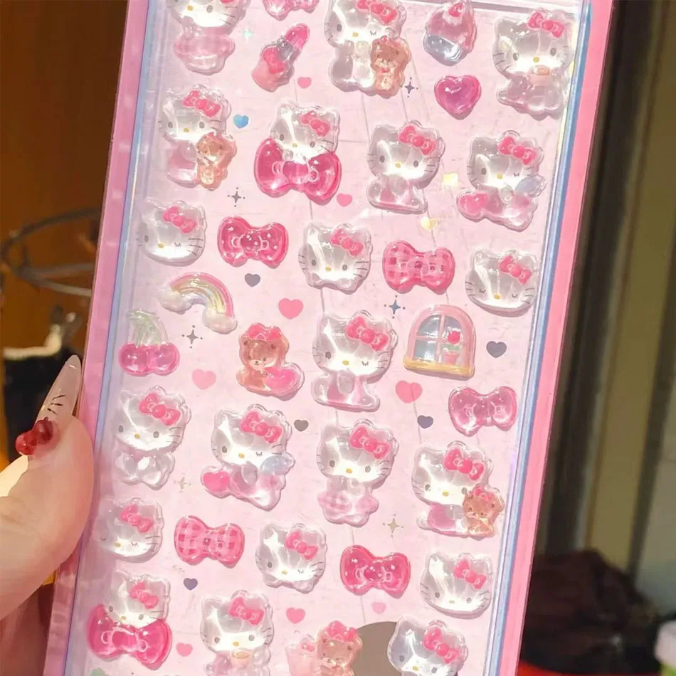 6 نمط أنيمي سانريو كورومي مرحبا كيتي هانجيودون سينامورول ثلاثية الأبعاد شفافة هلام ملصق كريستال ملصقات الزخرفية لتقوم بها بنفسك لعبة