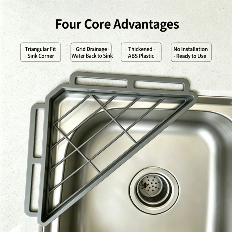 Kitchen Sink Triangular Draining Rack, Kitchen Shelf, ABS Scrubber And Sponge Multifunctional Draining Rack Storage Rack