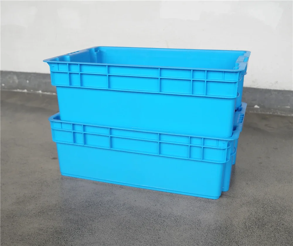 high quality durable 600x400x200 mm solid closed fish crate stacking and nesting plastic transport fish box totes