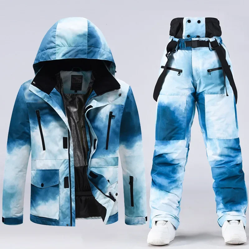 

2024 Hooded Warm Women Ski Suit Jacket Pants Windproof Female Skiing Tracksuit Clothes Outdoor Sport Mountain Man Snowboard Sets