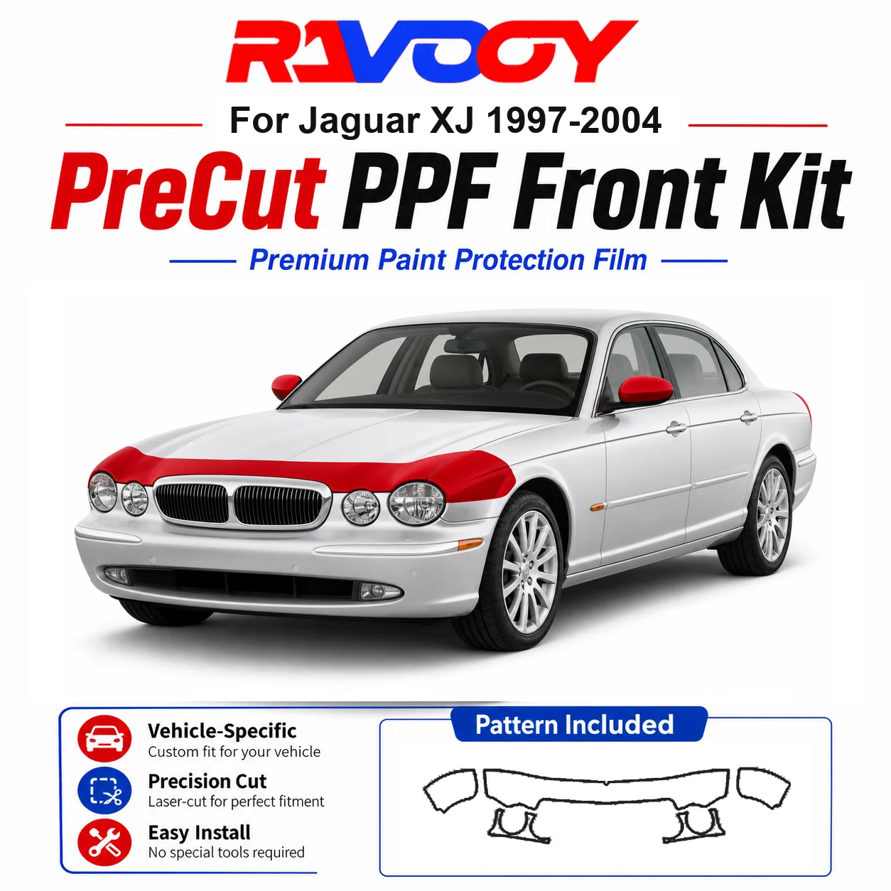 

8.5mil TPU Precut PPF Kit For Jaguar XJ 1997-2004 - Hood, Partial Fenders & Full Mirror Set - Self-Healing Gloss Clear Bra Film