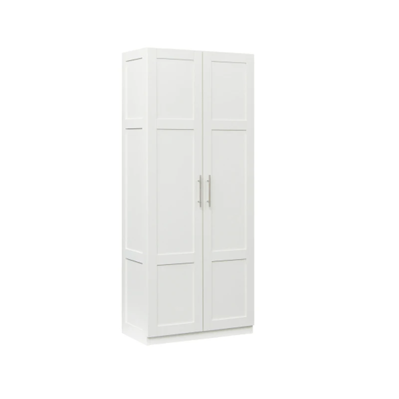 High wardrobe and kitchen cabinet with 2 doors and 3 partitions to separate 4 storage spaces,white