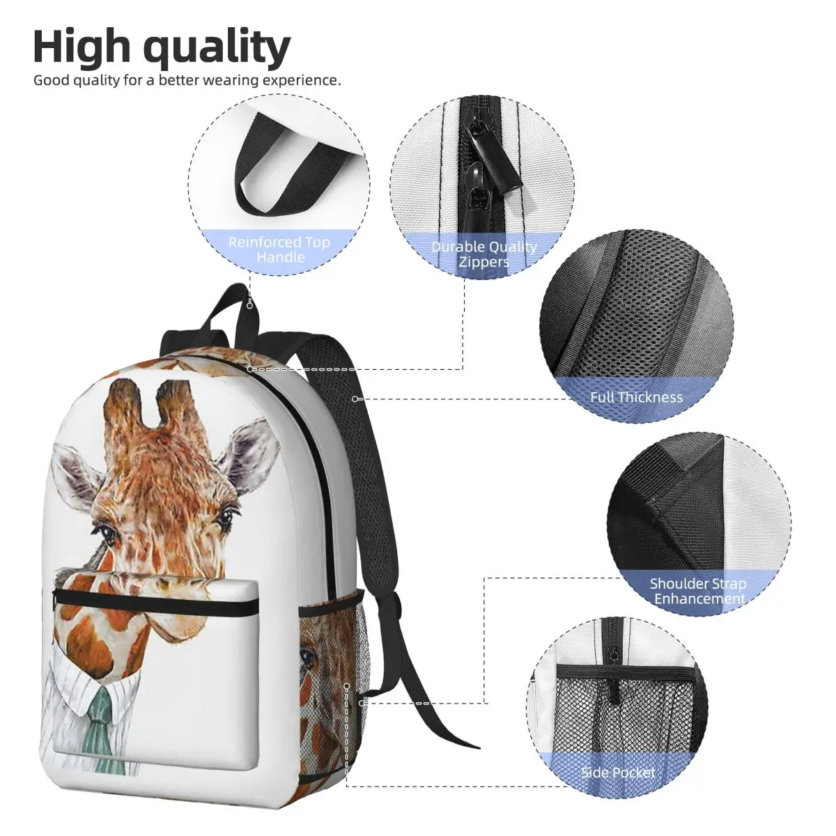 Giraffe Backpack Daypack Large Capacity Children BookBag School Bag Shoulder Bags for Men Women