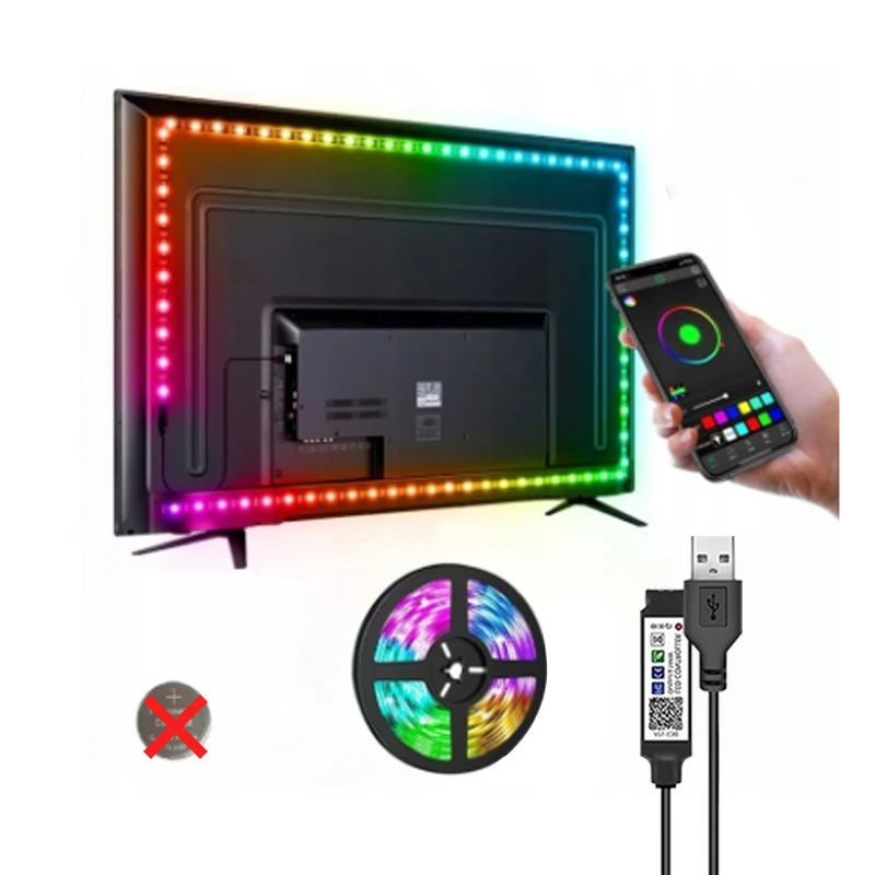 

Rgb Led Light Strip 5v Usb Bluetooth App 24-Key Remote Control Tv Background Light Room Decoration Strip Row-Shaped Light