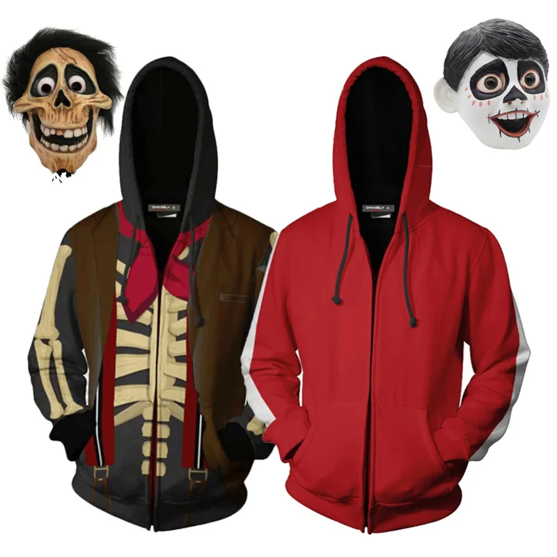 Sudadera con capucha de la película COCO Miguel Riveras para hombres y mujeres, disfraces de Cosplay, chaqueta con capucha de Hector, sudaderas con máscara de Cosplay