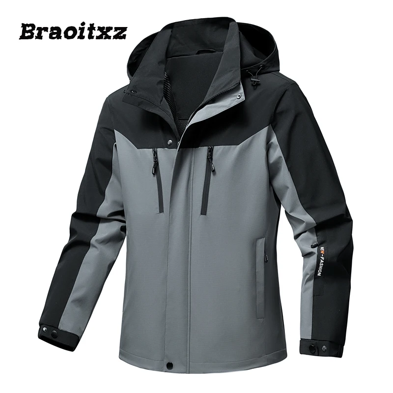 

Spring Autumn New Waterproof Windproof Outdoor Casual Camping Jacket Coats Men Breathable Detachable Hooded Jacket Coats Men