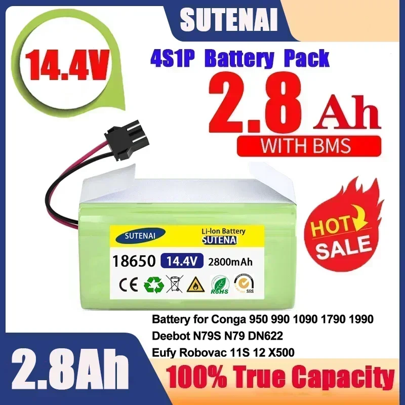 Batterie aux ions Eddie pour Cecotseats Conga Excellence, 14.4V, 950 Ah, 990, 1090, Ecovacs Deebot, Chr621, 601/605 wald fy RoboVac 35C, Krasnoi7, Andalousie