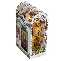 DIY Book Nook Wooden Miniature Model Kit Flower House Bookend Assembled 3D Puzzle Bookshelf Home Decor Friends Birthday Gifts