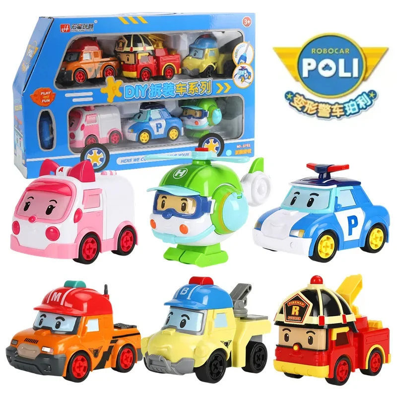 Korean cartoon Robocar Poli Car Transformed police vehicle Amber Roy Helly assemble car Model Toys Robots For Children