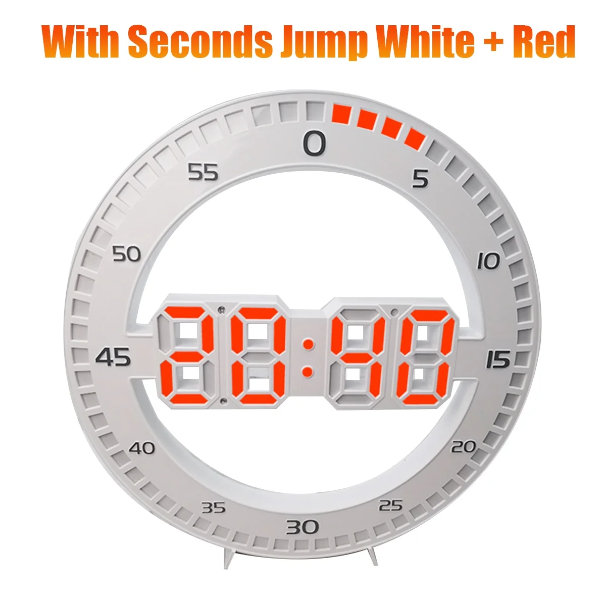 Living Room Wall Clock 3D LED Portable Wall Clock Electronic Clock Portable Screen With Jumping Seconds,White & Red