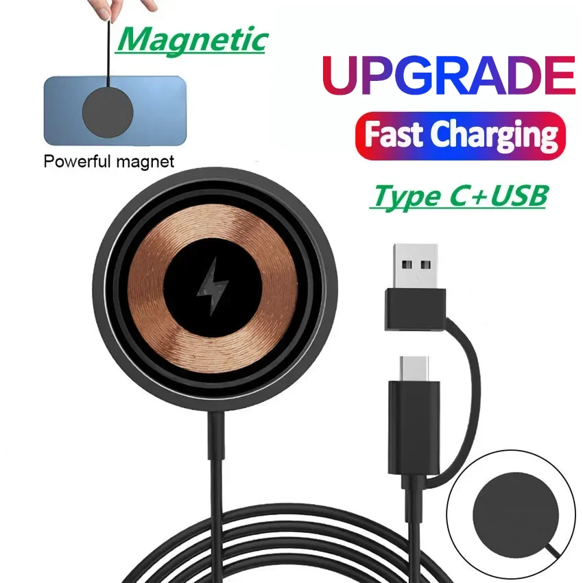 Fast Magnetic Wireless Charger Pad Stand For iPhone 15 14 13 12 Pro Max USB Type C 15W Fast Charging Station Cable Accessories