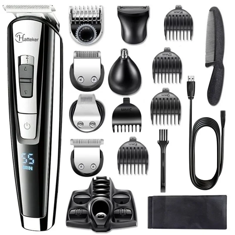 

Men's All-in-One Professional Hair Trimmer Kit - Electric Rechargeable Beard Groomer & Hair Clipper for Facial & Body Grooming