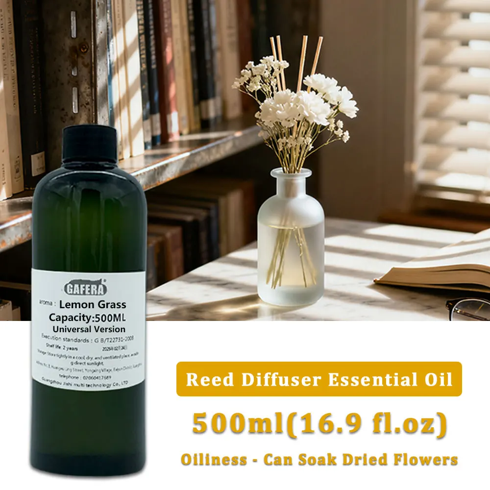 GAFERA 500ml(16.9 fl.oz) Lemon Grass Essential Oils - For Vine Diffuser & Flameless Aromatherapy, Diffuser Replenish Aroma Oil