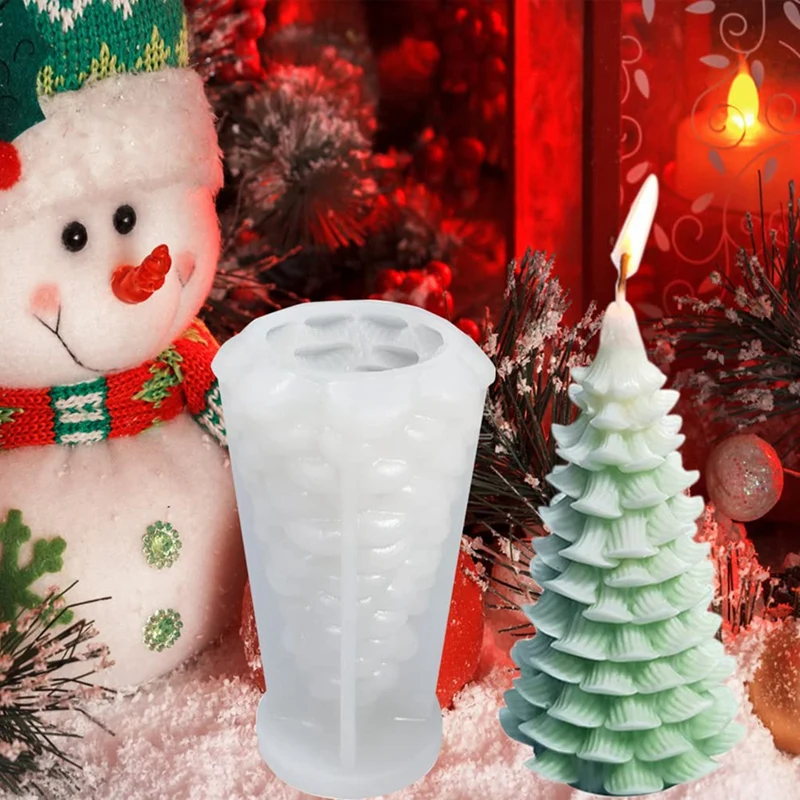 3 Piece Christmas Trees Candle Mold White Silica Gel 3D DIY Silicone Candle Mold Resin Casting Mold Xmas Pine Trees Soap Mold