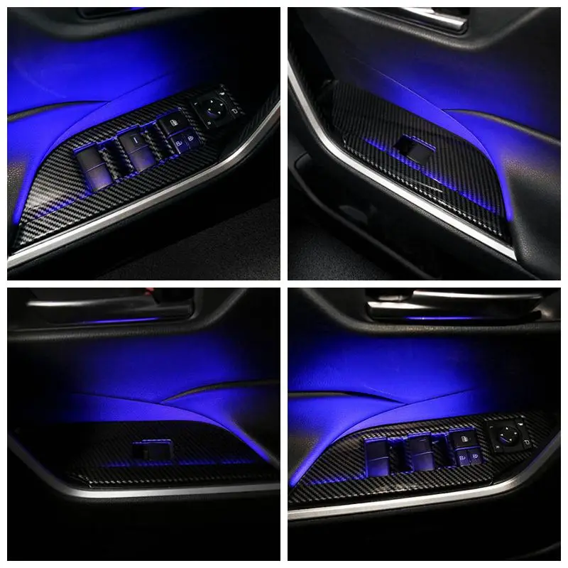 Panneau de porte avec lumière LED, cuvette de porte, panneau de levage en verre, lampe ambiante, poignée arrière, lumières intérieures pour Toyota RAV4 2020 2021 2022, accessoires 4 pièces