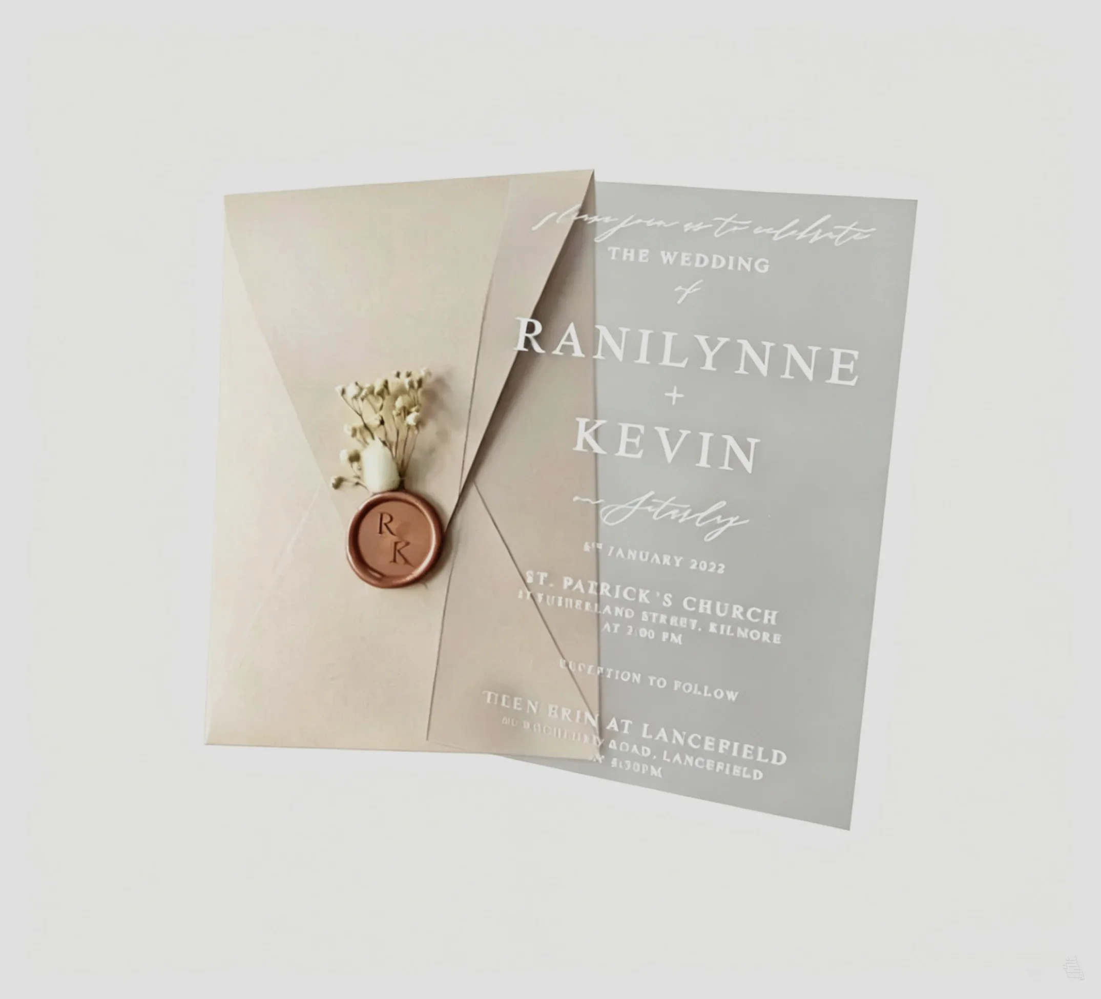 10pcs Frosted Acrylic Wedding Invitation Card with White Ink Custom Ivory Envelop Wedding Souvenir Engagement Party Invitations