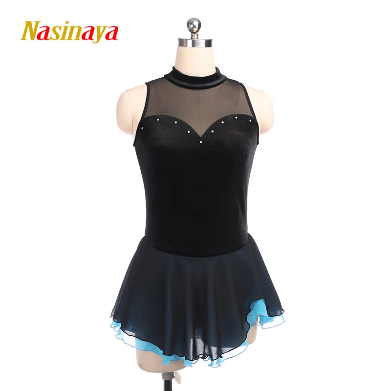 Costume Figure Skating Dress Ice Skating Skirt for Girl Women Kids Customized Competition Black color Velvet 15 Colors