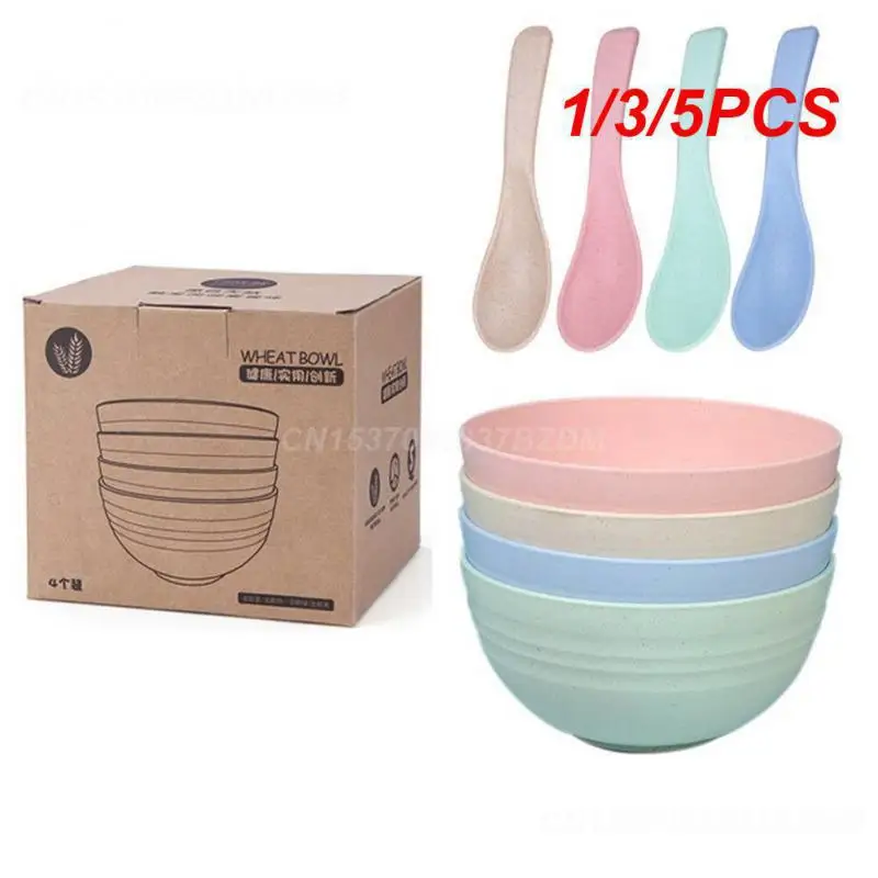 1/3/5PCS Round Wheat Straw Bowls Set para Crianças, Eco-Friendly, Inquebrável, Arroz, Salada, Doméstico, Pequeno,, Set