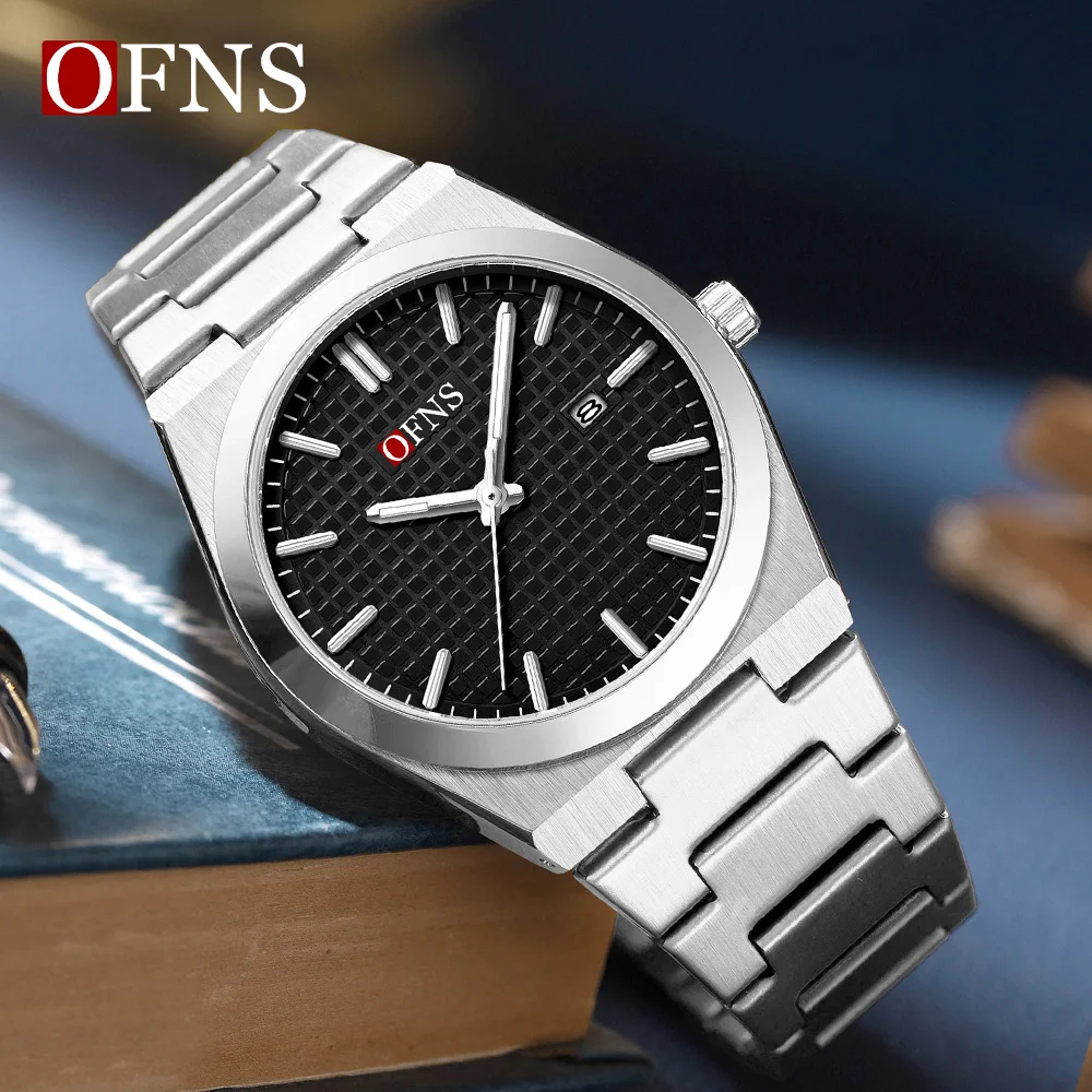 

OFNS 2025 New Fashion Mens 1577 Luxury Quartz Watch Stainless Steel Strap Business Waterproof Wristwatch Reloj Hommer for Man