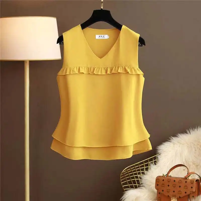 2024 summer new sleeveless halting shirt blouse loose large size fashion brand South Korea chiffon vest blouse blouse blouse