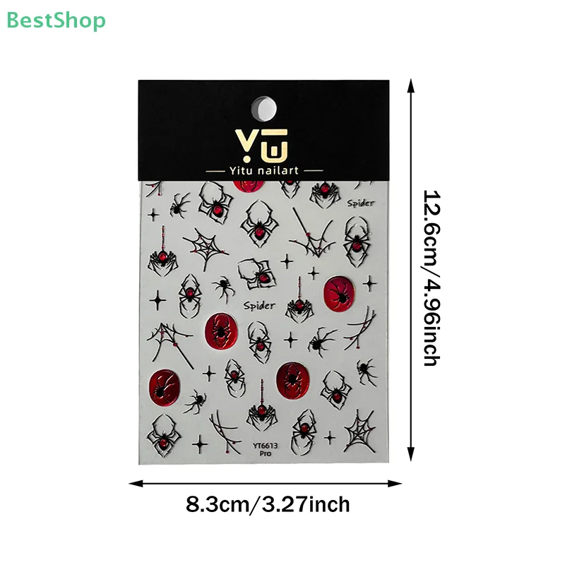 ♥♥♥3D Halloween Spider Nail Art Stickers Vintage Laser Jelly Decorative Decals DIY Manicure Decor Tool