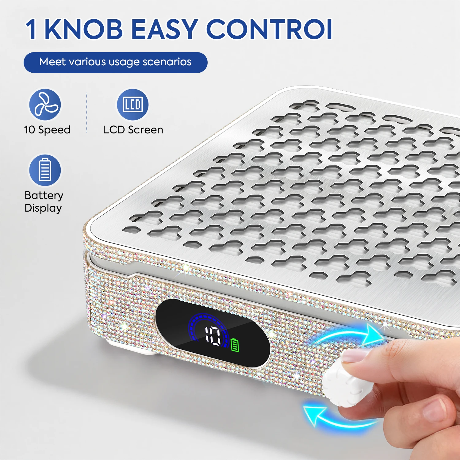 520Pa 강력한 흡입력, HEPA 필터, 10단계 조절 및 2600mAh 충전식 배터리를 갖춘 전문가용 네일 먼지 수집기