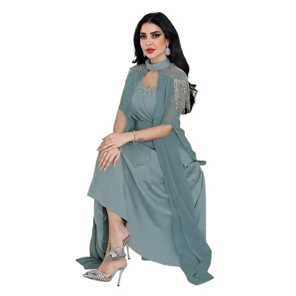 Diamants de luxe Abaya femmes paillettes gland Maxi robe de soirée Marocain caftan cape Abayas dubaï turquie robe robe musulmane Caftan