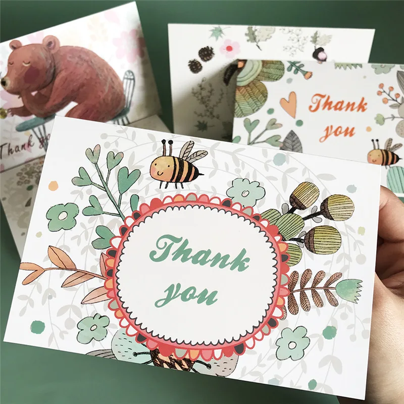

6Pcs/Set New Cartoon Animal Wreath with Fresh Ins Style Thank You and Gratitude Cards With Envelope Birthday Card
