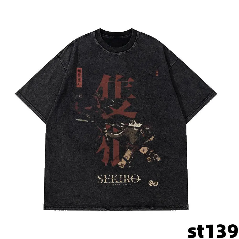 Camiseta de samurái clásico japonés para hombre y mujer, camiseta de samurái Sekiro, ropa informal de gran tamaño de algodón holgada Vintage lavada, camiseta de Hip Hop