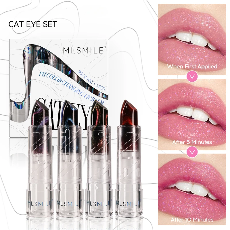 

4 Color Temperature Color Changing Lipstick Moisturizing Mirror Glitter Cat Eye Lipstick Natural Lasting Watery Jelly Lipstick