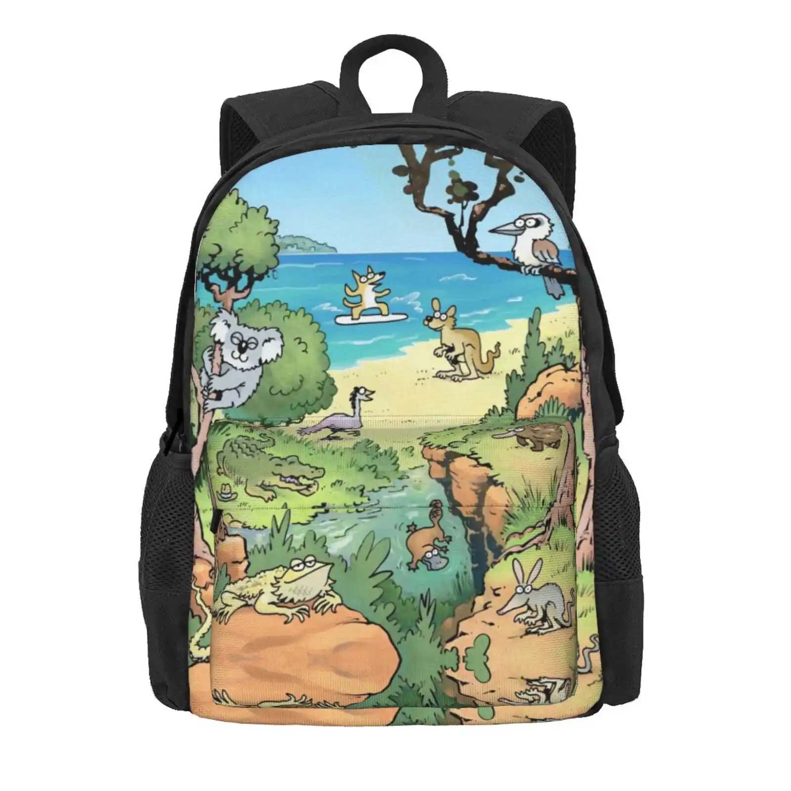 Australian Animals Hot Sale Schoolbag Backpack Fashion Bags Australia Animals Marsupials Koala Kookaburra Echidna Bearded