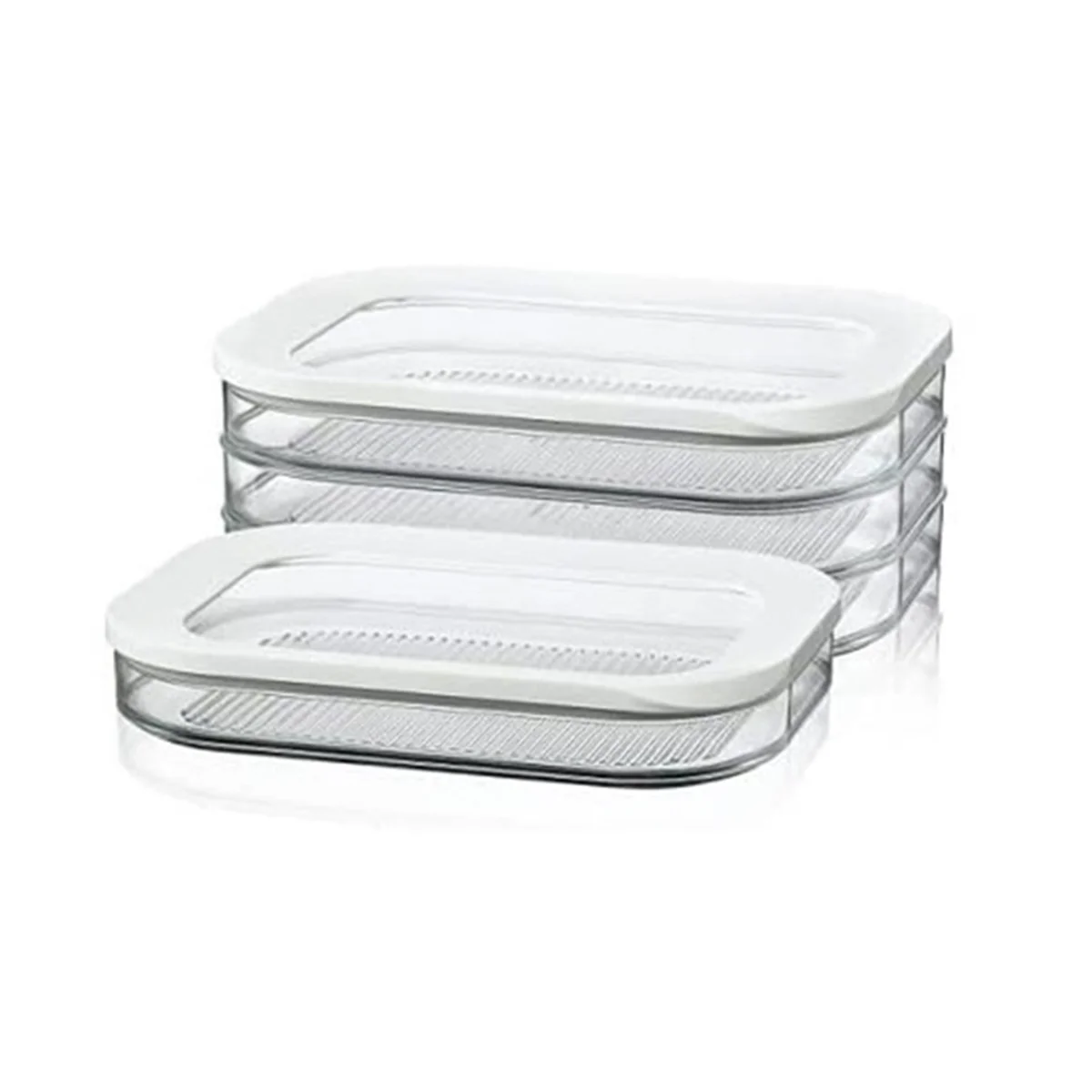 Caja de almacenamiento de piezas de carne de 3 niveles, tapa hermética, apto para lavavajillas, 3 capas, 1,6 l