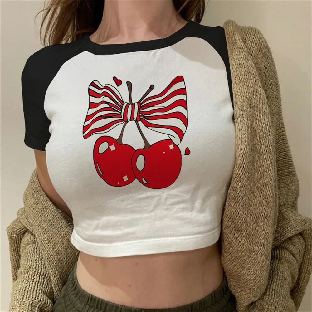 

Укороченный топ Cherry Y2k Babydoll Harajuku Fairy Slim Fit, милая укороченная уличная одежда, летняя футболка для девочек