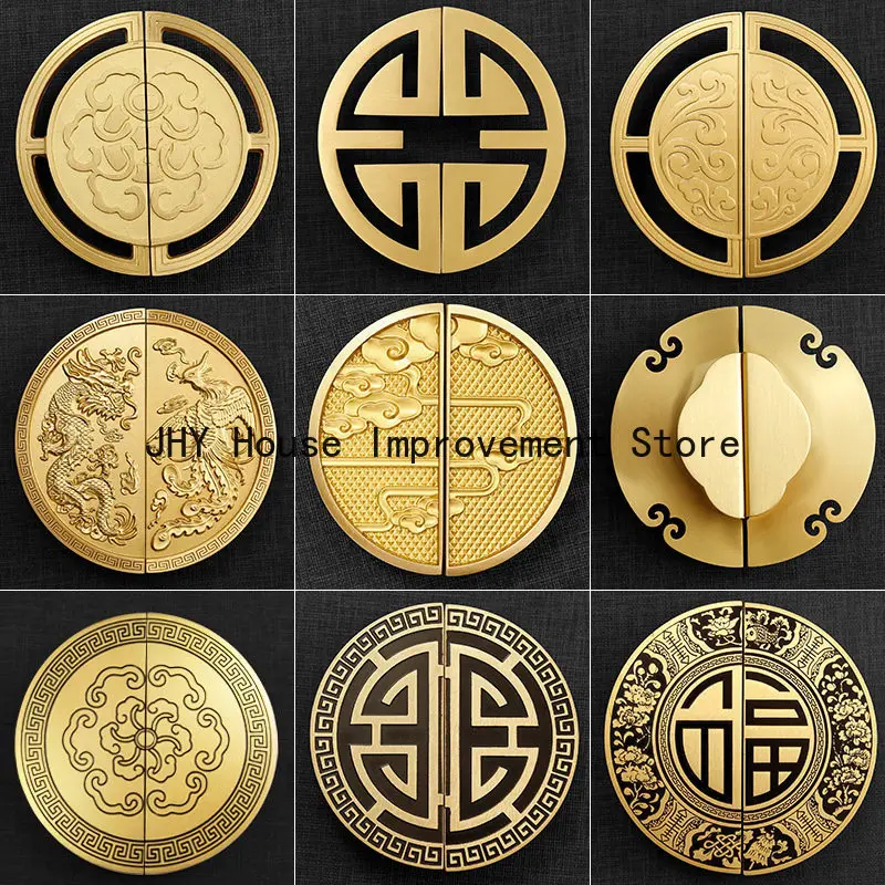High-end Cabinet Door Handle Pattern Brass Xiangyun Furniture Luxury Wardrobe Cabinet Round Door Drawer Knobs