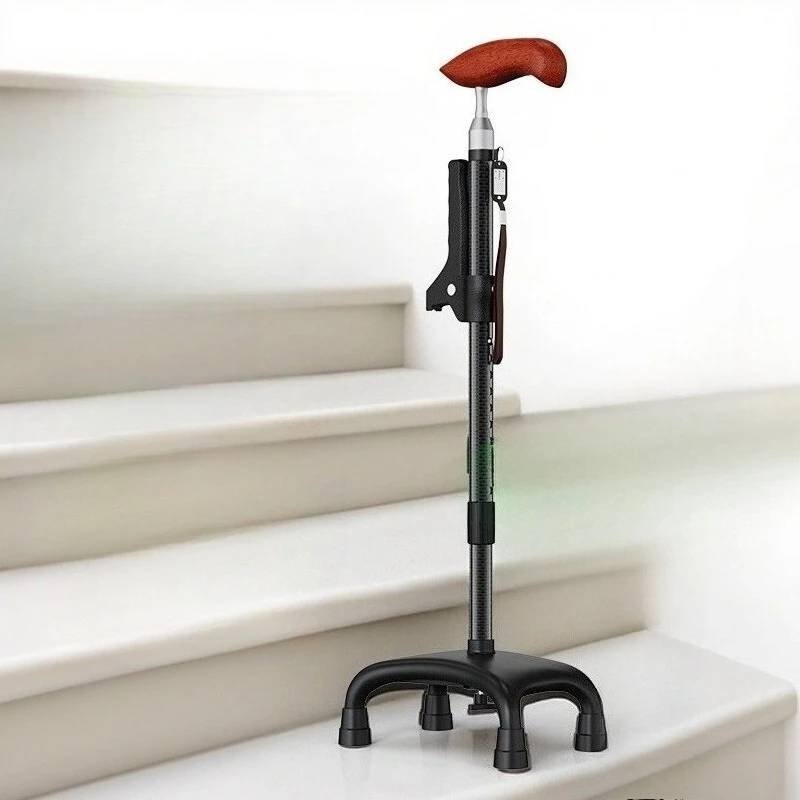 

Carbon Fiber Crutches Walkers for Elderly People Anti Slip Sturdy Canes Telescopic Foldable Four Legged Crutches Walking Aids