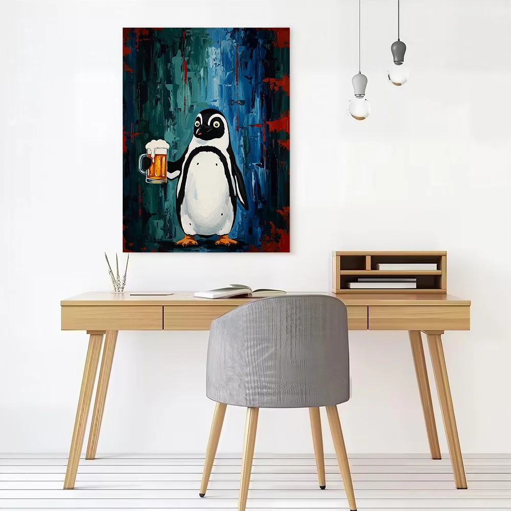 Penguin With Beer Painting Printed Canvas Poster Personalized High Quality Wall Art Paintings for Home Decor Luxury Decoration