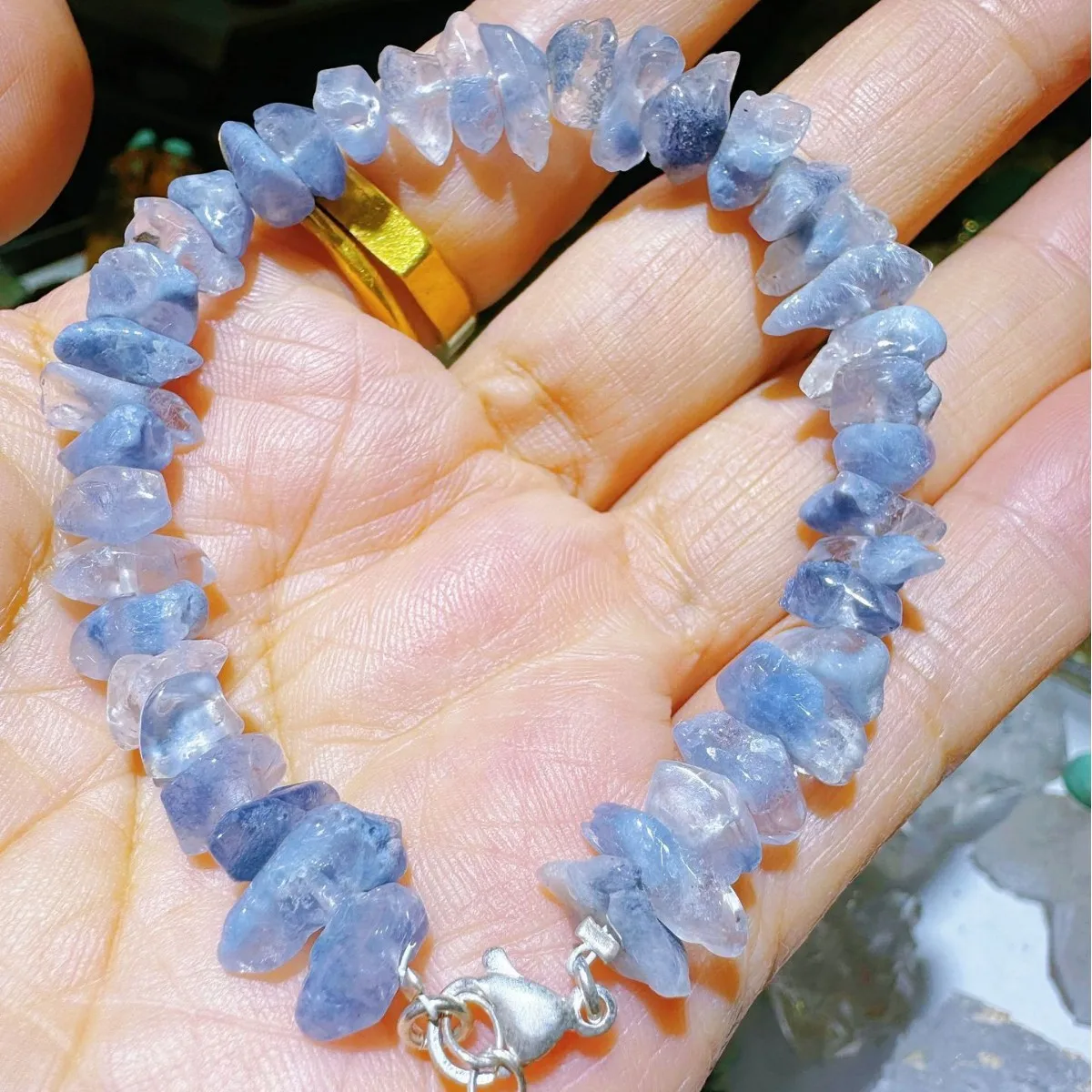 Natural Dumortierite Bracelet Beads 9mm-12mm Blue Rutilated Mica Symbiotic Raw Crystal Beads Extension Chain Jewelry Making