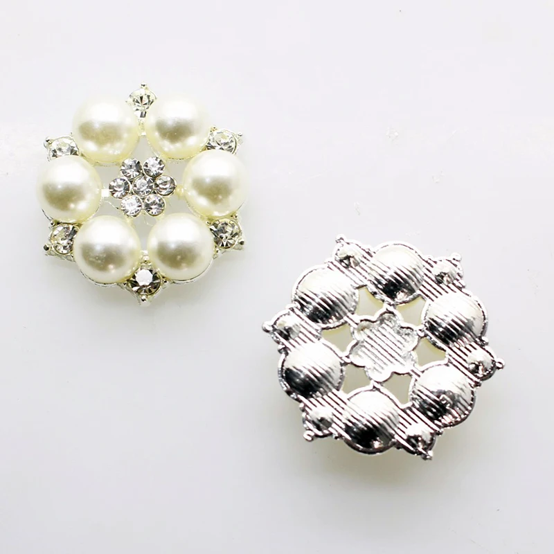 10Pcs 28MM metal rhinestone pearl flower center ornaments button DIY wedding dress hair accessories invitation card decorative