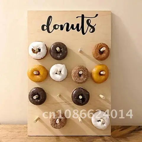 Doughnuts Stand Wedding Birthday Party Donut Bar Holder Dessert Bar Stand Wedding Decor Wooden Board Wall Donuts Party Stands