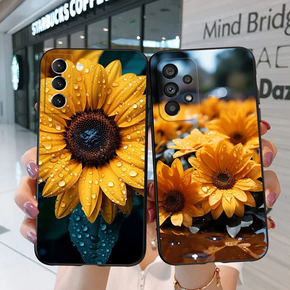 Black Tpu Case For Samsung Galaxy A03 SM-A035 A03 Core A03S A13 A23 LTE A33 A53 A73 4G 5G Cool Sunflower